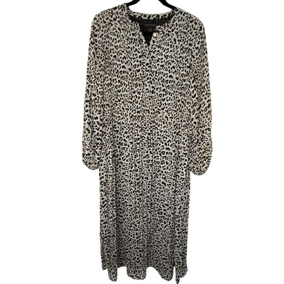 Banana Republic Pleated Leopard Midi Dress S Boho Chic Animal Print Long Sleeve - Picture 1 of 7